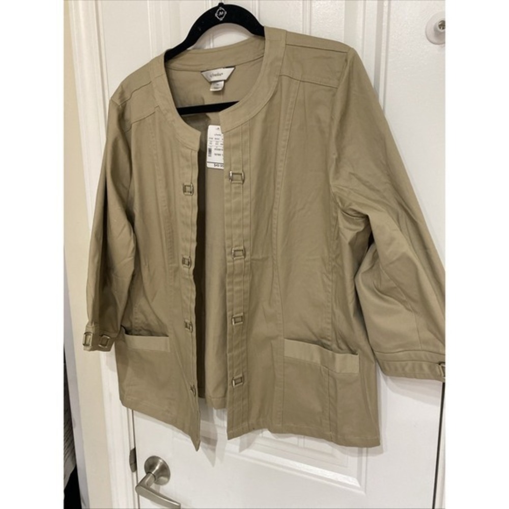 CJ Banks Jacket Womens 1X Beige Snap Up Stretch Casual Comfort Lightweight 641